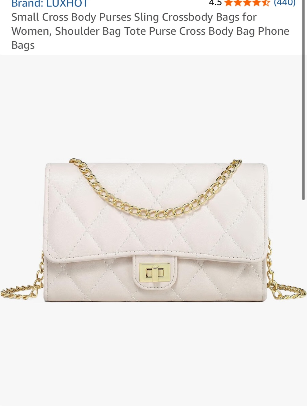 Quilted Chain Strap Crossbody Bag in Light Cream